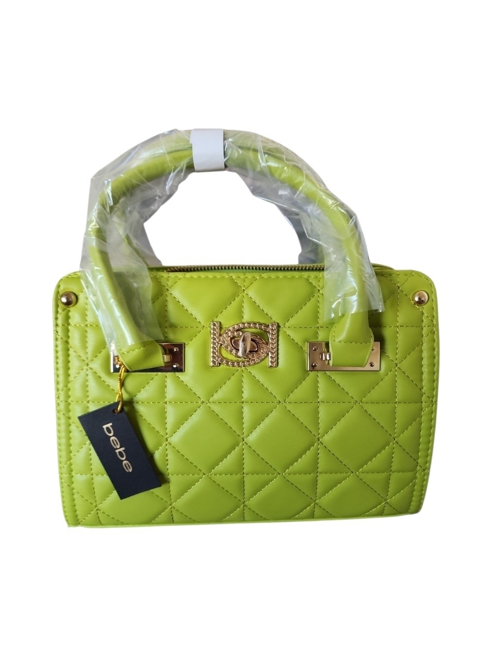 bebe Quilted Lime Green Satchel with Gold Hardware